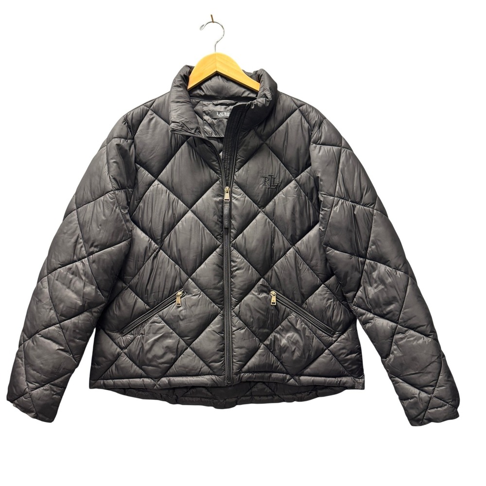Lauren‎ Ralph Lauren Puffer Jacket Womens Large Diamond Quilted Black Outerwear